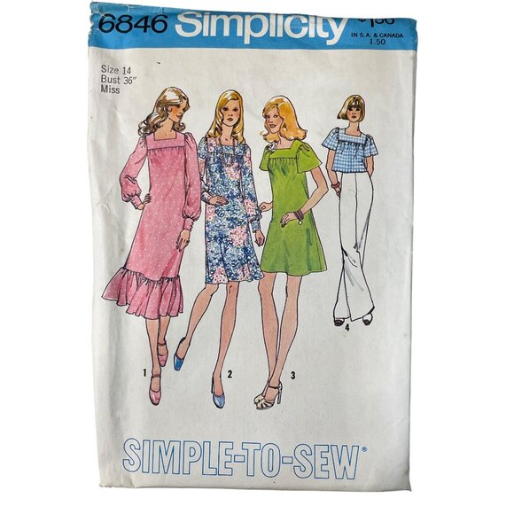 Simplicity 6846 1970s Dress Size 14 Three Length Top Dress Sewing Pattern NEW - Picture 1 of 6